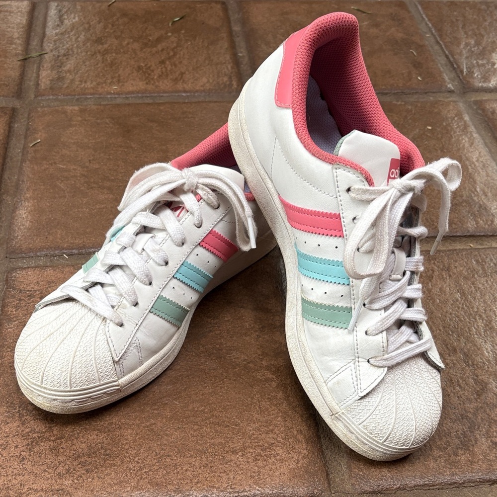 Adidas Women's Superstar White, Pink, Green and Blue Sneakers
